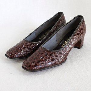 DeLiso Heels Womens Sz 9 B Brown Poromeric Faux Leather Block Heel Pumps VTG